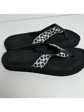 Coach Jessalyn Signature Flip Flops Sandals Womens 8 B Black White Summer Beach